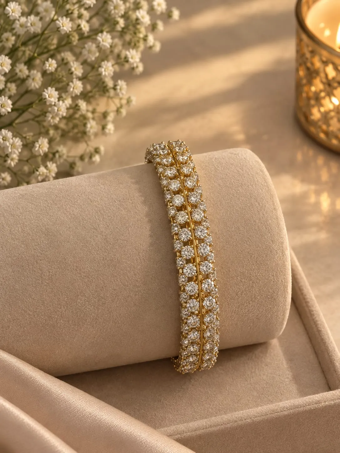 Celestia Crystal Bloom Bracelet — Gold finish with intricate detailing, Cubic zirconia (CZ) clear stones