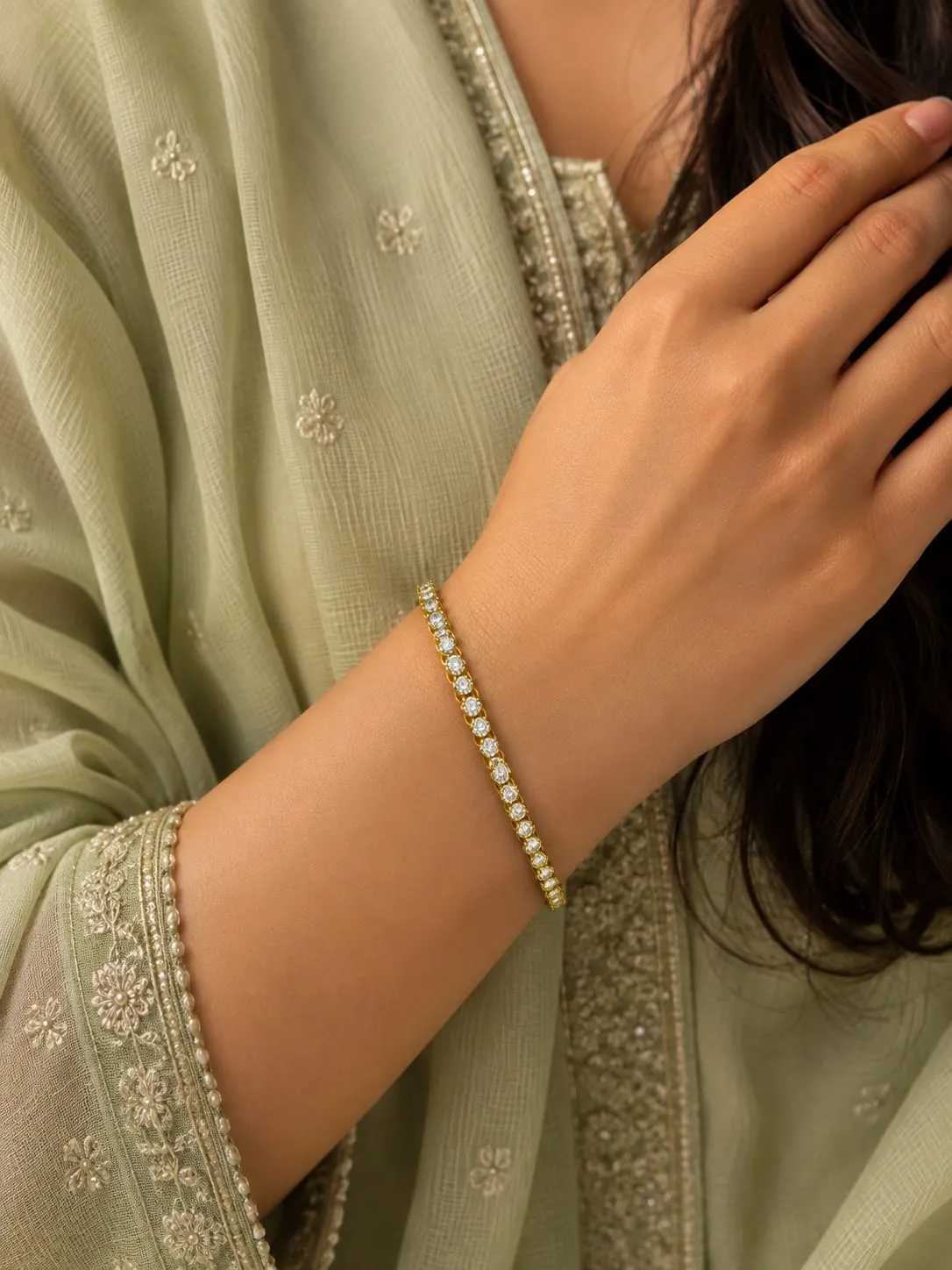 Elara Crystal Line Bracelet — Gold finish with polished detailing, Cubic zirconia (CZ) clear stones